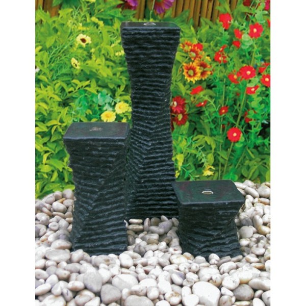 Wasserspiel aus drei Säulen, Granit dunkelgrau, Komplettset