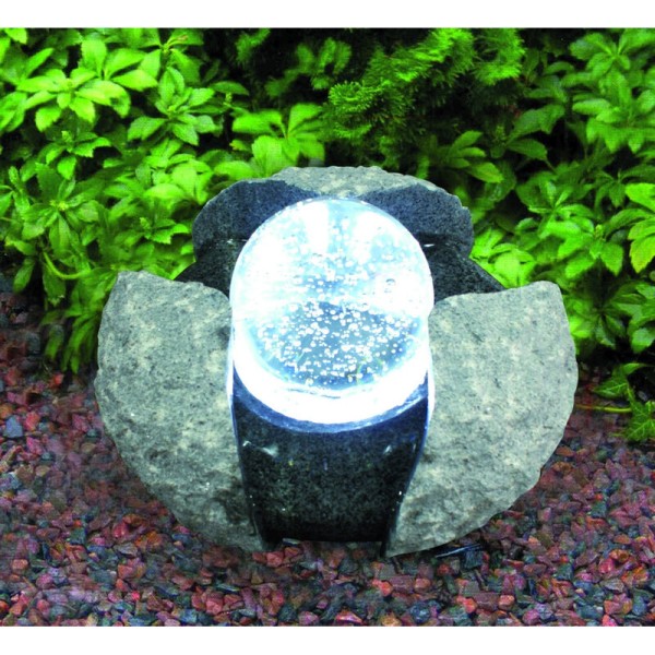Wasserspielset Brandur, Granit dunkelgrau mit drehender Glaskugel